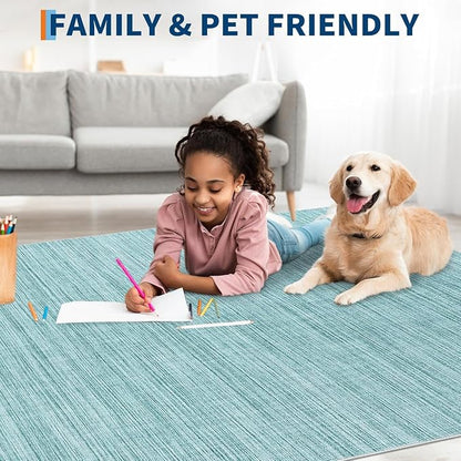 Garvee 5x7 Modern Solid Color Washable Rug for Entryway Indoor, Blue | Non Slip Backing Stain Resistant Non Shedding Low Pile Soft Neutral Area Rugs for Living Room Bedroom Dining Room Nursery