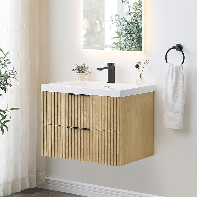 30 Inch Floating Sink Bathroom Vanity Wall Mount Single Vanities with Top | Pre-Assembled, Sturdy Solid Wood, Modern Vanity, Ceramic Sink, Large Storage Cabinet, Soft Closing Doors, Dovetail Drawers
