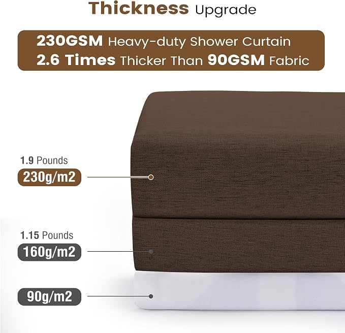 BTTN Brown 3 in 1 Linen Textured Fabric Shower Curtain with Liner, 72x72 | 230GSM Heavy Duty Polyester, Waterproof Clear Liner, Weighted Hem, 12 Plastic Hooks, Modern Hotel Style, Machine Washable