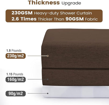 BTTN 72x84 Tall 3 in 1 Linen Texture Cloth Shower Curtain with Liner, Brown | Long Size, 230GSM Heavy Duty Polyester, Waterproof Clear Liner, Weighted Hem, 12 Plastic Hooks, Hotel Style, Machine Washable