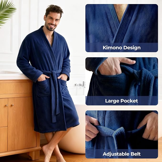 PJGGZ Towel Robe for Men - Ultra-Absorbent Soft Quick Dry Towel Bathrobe Kimono for Shower, Spa & Hotel