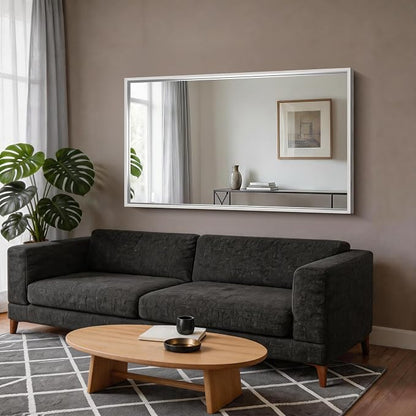 CIRCUMI 60"x36" Brushed Silver Bathroom Mirror, Double Sink Vanity Mirror | Chunky Box Metal Frame, Shatterproof, Tempered Glass, Bathroom Remodel&New Home, Large Rectangular Mirror for Living Room
