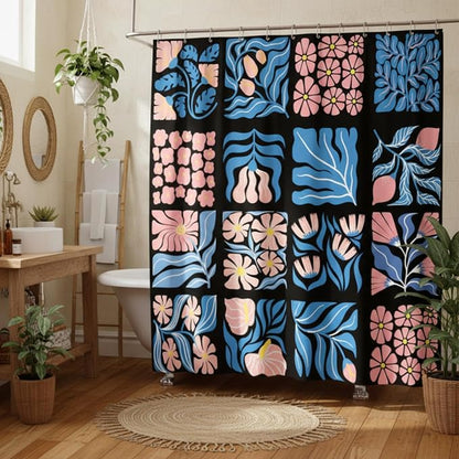 JAWO Pink Turquoise Shower Curtain for Bathroom, Retro Boho Floral Bathroom Curtain Decor, Vintage Abstract Botanical Geometric Groovy Aesthetic Pattern Shower Curtain Sets with 12 Hooks,70X70IN