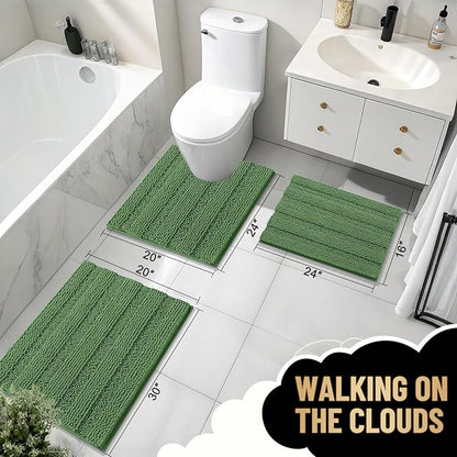 OLANLY Thick Small Bathroom Rugs 24x16, Chenille Bath Rugs, Olive Green | Rubber Backing, Machine Wash, Extra Absorbent Striped Bath Mats for Bathroom Floor, Tub and Shower, Home Decor Accessories