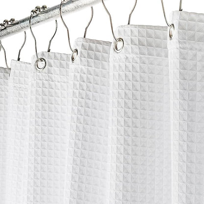 Creative Scents Fabric White Shower Curtain for Bathroom - 72 x 84 Spa, Hotel Luxury Matt Waffle Weave Square Design, Water Repellent, 230 GSM Weighty Cloth, for Decorative Bathroom Curtains