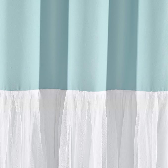 Lush Decor Tulle Skirt Colorblock Shower Curtain Single 72" W x 72" L Spa Blue & White - Fabric Shower Curtains for Bathroom - Cute Bathroom Curtain