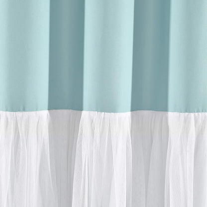 Lush Decor Tulle Skirt Colorblock Shower Curtain Single 72" W x 72" L Spa Blue & White - Fabric Shower Curtains for Bathroom - Cute Bathroom Curtain