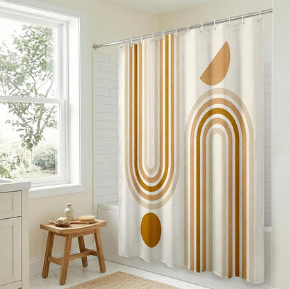 Americanflat 71x74 Boho Shower Curtain - Water-Resistant Long Shower Curtain with Durable Metal Grommets and 12 Hooks - 100% Polyester - Burnt Orange, Terracotta, Warm Sand and Cream