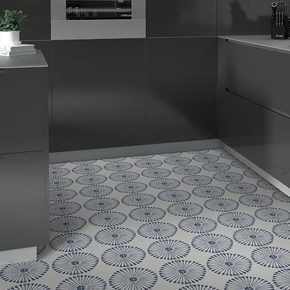 16-Sheet Peel and Stick Floor and Wall Tile, 9" x 9" Blue Stone Composite Self Adhesive Vinyl Flooring, Patterned Flower Groutable Backsplash Tile for Kitchen Bathroom Shower