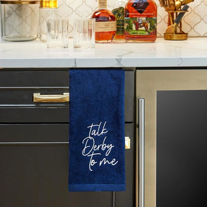 SKL Home Talk Derby 100% Cotton Embroidered 2pc Hand Towel Set, Decorative for Bath/Kitchen/Bar & Gift, Navy