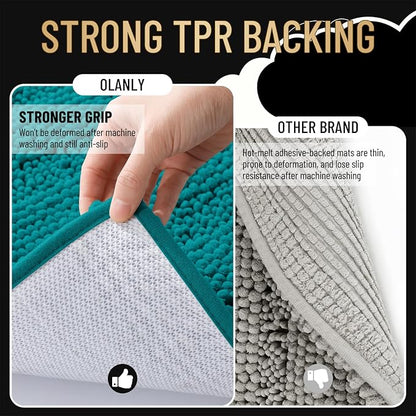 OLANLY Thick Bathroom Runner Rugs 44x24, Soft Chenille Bath Rugs, Deep Lake | Absorbent Striped, Rubber Backing, Machine Wash, Long Bath Mats for Bathroom Floor, Tub and Shower, Home Decor Accessories