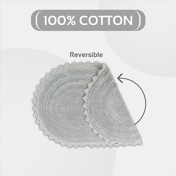 Better Trends 2 PC Bathroom Rug Set Lilly Crochet Border Oval 17x2420x32 100% Cotton Soft Absorbent Washable Reversible Bath Mat for Bathroom Floor Decor Bedroom Kitchen Gray