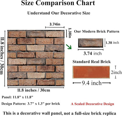 3D Wall Panels Peel and Stick 10 Pcs Brick Textured PVC Panels | 11.81*11.81 Inch, Waterproof, Self-Adhesive Wall Tiles, for Accent Walls, Kitchen, Bathroom, Bedroom & Office Decor