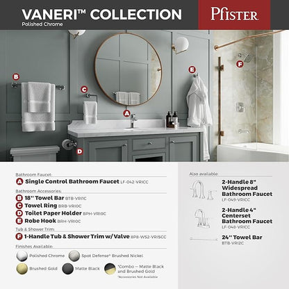Pfister Vaneri Bathroom Sink Faucet, 8-Inch Widespread, 2-Handle, 3-Hole, NSF Certified, Polished Chrome Finish, LF049VRICC