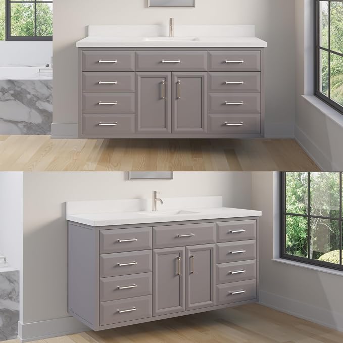 Capri III 60" Single Sink Bathroom Vanity With Stealth Organizer, Solid Wood Bathroom Cabinet with Engineered Stone Countertop & Backspalsh, Soft Closing Door & Drawer, Pre-Assembled, Mink