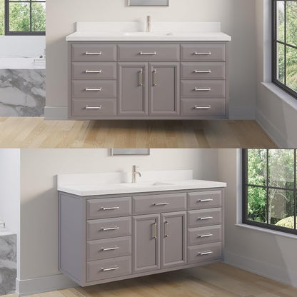 Capri III 60" Single Sink Bathroom Vanity With Stealth Organizer, Solid Wood Bathroom Cabinet with Engineered Stone Countertop & Backspalsh, Soft Closing Door & Drawer, Pre-Assembled, Mink