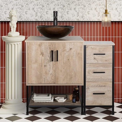 UEV 36" Bathroom Vanity, Oak Color Bathroom Vanity Set with Sink and 3 Drawers Side Cabinet Combo, with Adjustable Water Temperature Faucet (A09)