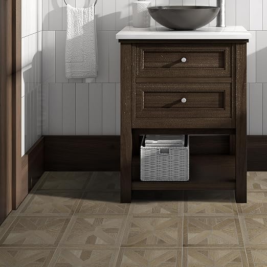 12-Pack Peel and Stick Floor Tile, 12" x 12" Pinwheel SPC Self-Adhesive Luxury Vinyl Flooring, Wood-Look Groutable Backsplash Tile for Kitchen Bathroom, Warm Oak, Covers 12 Sq. Ft.