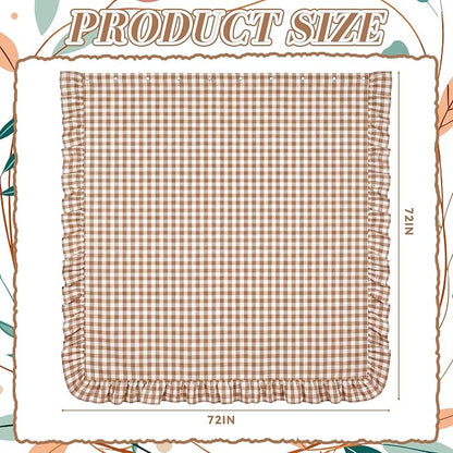 HunnmingRe Ruffled Gingham Shower Curtain Taupe | 72'' x 72'' Vintage Farmhouse Curtain, Cotton Cottage Core Rural Checkered Plaid Decor, Fall Shower Curtain for Bathroom