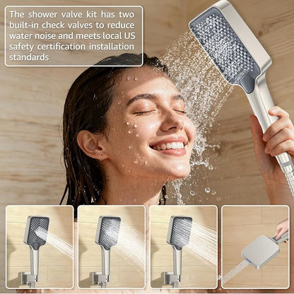 Shower System Modern Rain 8 inches Brass Faucet Set With Valve and Diverter Shower Mixer With Handheld High Pressure Square Rainfall Shower Valve (8'' Wall Mount, Brushed Nickel)