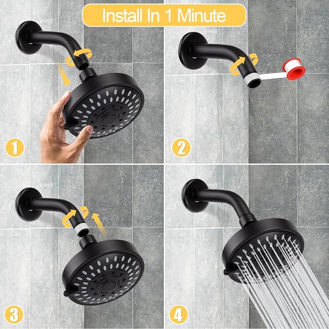 AISOSO Shower Head 2PCS,5-Mode High-Pressure Showerhead 4.1",Matte Black