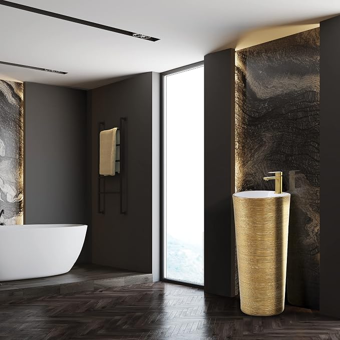 Vannes Bathroom Sinks - Modern Bathroom Pedestal Sink for Contemporary Spaces - Upgrade Your Bathroom with Stylish and Durable Bathroom Pedestal Sinks 16"X16" Brushed Gold
