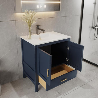 30" Blue Bathroom Vanity Base Only – Freestanding Solid Wood Sink Cabinet with Bottom Drawer, Shaker Style Storage, No Top or Sink, 30" W x 21" D x 34.5" H