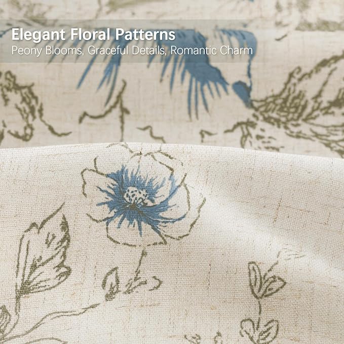 Farmhouse Floral Linen Shower Curtain, Vintage Blue and Brown Pattern Rustic Shower Curtains for Bathroom,72x72