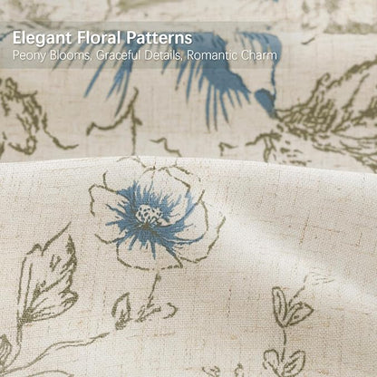 Farmhouse Floral Linen Shower Curtain, Vintage Blue and Brown Pattern Rustic Shower Curtains for Bathroom,72x72