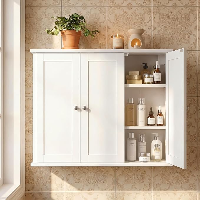 VASAGLE SIREN Collection Bathroom Wall Cabinet, Hanging Storage | Bathroom storage cabinet, for medicines, farmhouse, 4 adjustable shelves, 7.9 x 31.5 x 23.6 Inches