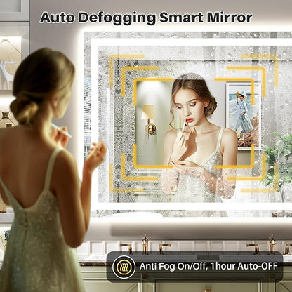 48x38 Inch LED Bathroom Mirror with Lights, Backlit & Front Lit, Anti-Fog Lighted Bathroom Vanity Mirror for Wall, Memory Function, Dimmable, HD Tempered Glass, Shatter-Proof