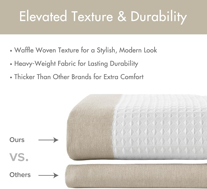 Madison Park Spa Waffle Weave Long Shower Curtain, 72 x 78, Taupe | Striped, Pieced Fabric Design, 3M Scotchgard Moisture Management, Hotel Quality, Modern, for Bathroom, OEKO-TEX Certified