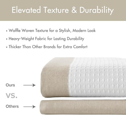 Madison Park Spa Waffle Weave Long Shower Curtain, 72 x 78, Taupe | Striped, Pieced Fabric Design, 3M Scotchgard Moisture Management, Hotel Quality, Modern, for Bathroom, OEKO-TEX Certified