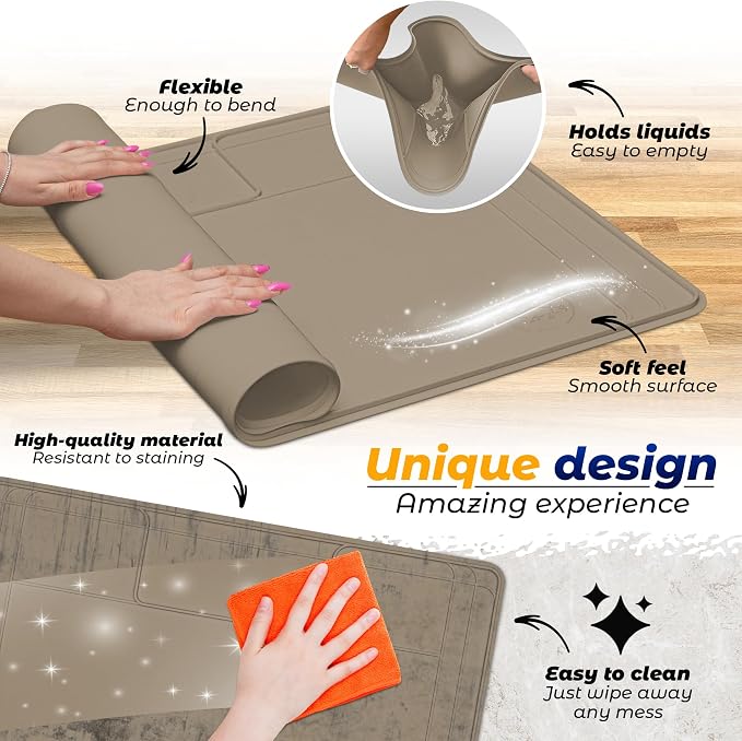 The Original Under Sink Mat - Silicone Waterproof mat, Trimmable, Easy to Clean, Kitchen cabinet liner, Under sink protector mats, Drip Tray with Lip (Brown, 31" x 22")