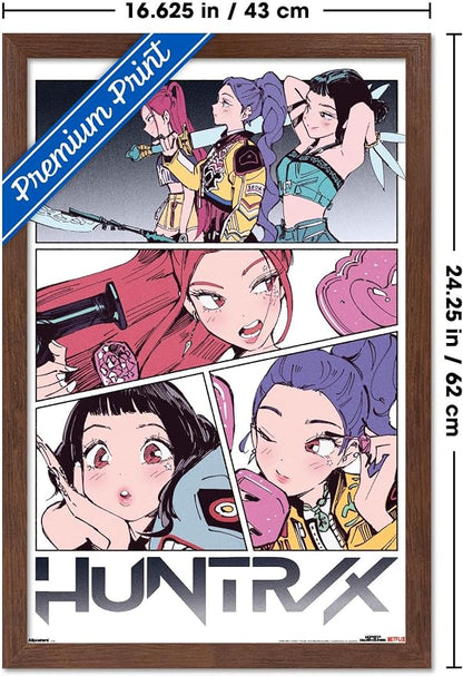 Trends International Netflix KPop Demon Hunters (2025) - Huntrix Manga Panels Wall Poster, 22.4L x 14.7W, Mahogany Framed Version