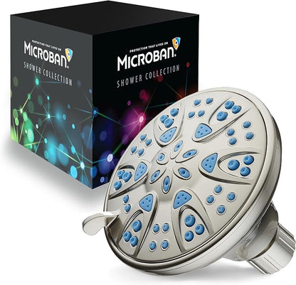 AquaDance Antimicrobial – Anti-Clog High-Pressure 6-Setting Head with Microban Nozzle Protection from Growth of Mold, Mildew & Bacteria for Stronger Shower 4", Aqua Blue Jets – 1.8 GPM