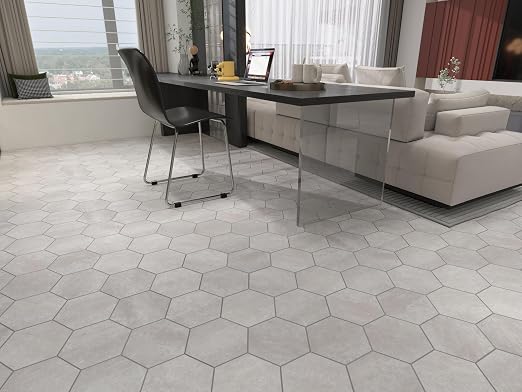 W&S 1-Sheet Matte Warm Grey Peel and Stick Flooring Tile,Thicker Hexagon Stick on Backplash for Kitchen,Self Adhesive Faux Stone Floor Tile for Living Room,Bathroom,Bedroom