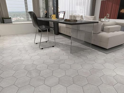 W&S 1-Sheet Matte Warm Grey Peel and Stick Flooring Tile,Thicker Hexagon Stick on Backplash for Kitchen,Self Adhesive Faux Stone Floor Tile for Living Room,Bathroom,Bedroom