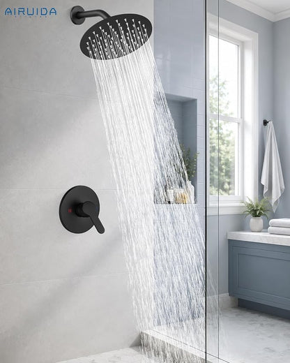 Airuida 8 Inch Matte Black Shower Faucet Set,Shower Valve Kit | Female Threads Rough-in Valve Shower Trim Kit,Single Handle Control Shower Set