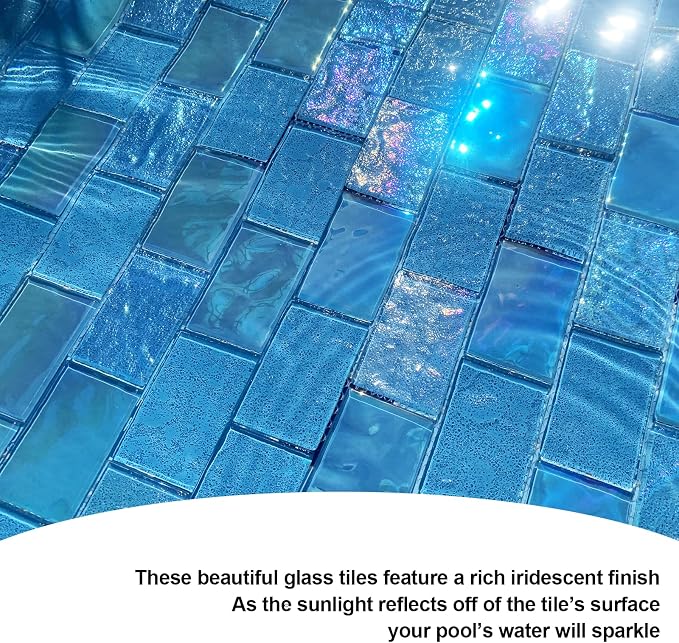 LSDECO 5 Sheets Glass Tile Mosaic Tiles Pool Tile Backsplash for Kitchen Bathroom Shower Tile ((Aquamarine, 5 Sq.Ft)