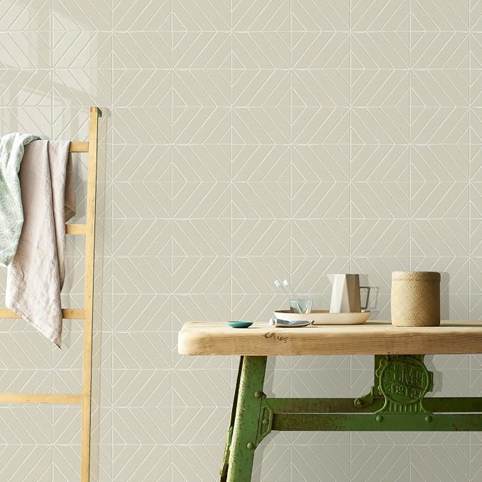 STICKGOO Herringbone Peel and Stick Backsplash, Light Gray Beige, 10 Sheets | 12.6 x 9.7 in, Thicker Rectangular Vinyl Stick-On Wall Tiles, Easy Alignment, Waterproof, Easy to Clean, Kitchen/Bathroom