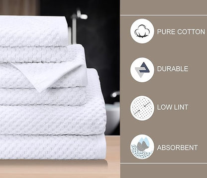 COTTON CRAFT Waffle 6 Piece Towel Set - 100% Cotton - 2 Oversized Luxury Euro Spa Waffle Weave Large Bath Towels, 2 Hand Towels, 2 Washcloths - Absorbent Quick Dry Hotel Bathroom Shower Pool - White