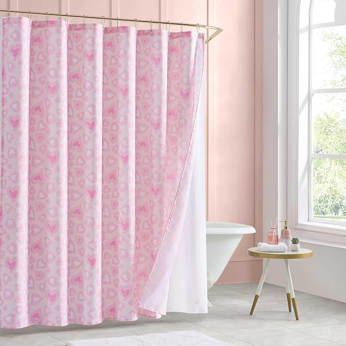 Betsey Johnson - Shower Curtain Set, Printed Polyester Curtain with Shower Liner & 12 Pack Curtain Hooks, Animal Print Design, Machine Washable, 72" x 72" (Pink)