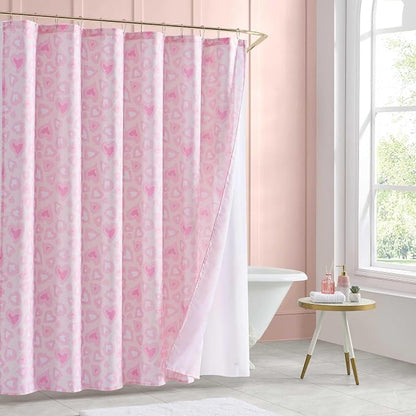 Betsey Johnson - Shower Curtain Set, Printed Polyester Curtain with Shower Liner & 12 Pack Curtain Hooks, Animal Print Design, Machine Washable, 72" x 72" (Pink)