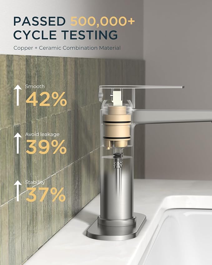 FORIOUS Brushed Nickel Bathroom Faucet 1 Hole, Commercial Bathroom Faucets | CUPC Single Hole Bathroom Faucet Brushed Nickel, Rv Bathroom Sink Faucet 1 Hole with Deck Plate&Drain, Camper Sink Upgrade