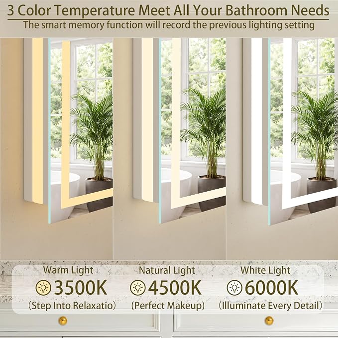 36"x36" LED Bathroom Mirror with Lights, Anti-Fog, Backlit+Frontlit | CRI 95, Stepless Dimmable, 3 Colors Lighting, Shatterproof Tempered Glass, HD Reflection, Memory, (Horizontal/Vertical)