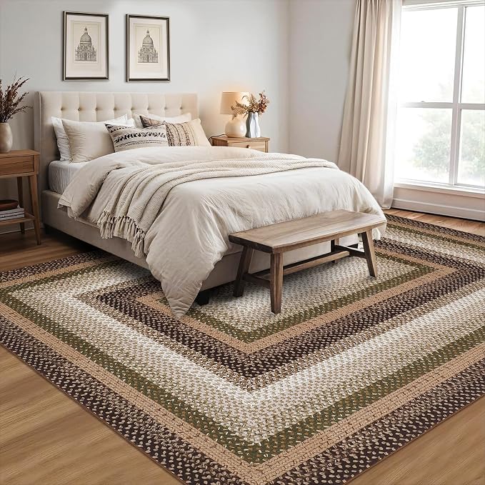 Imitation Braided Collection-Print Washable Area Rug 5x7 Rug for Living Room Modern Area Rug for Bedroom Aesthetic Non Slip Throw Rugs Low Pile Stain Resistant Carpet for Dining Room