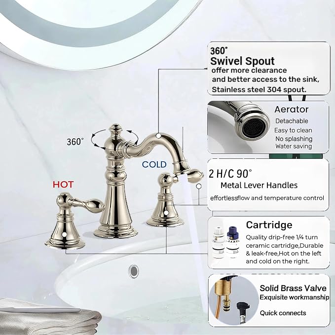 8 Inch Widespread Bathroom Faucet Polished Nickel, Bathroom Sink Faucet with Pop up Drain,Two Handle High Arc Lavatory Bathroom Faucet, F-8805-PN