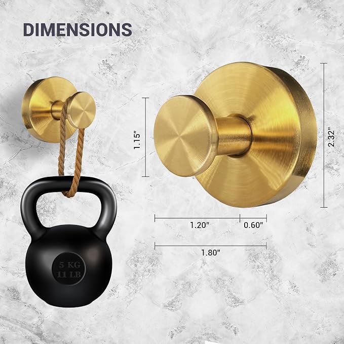 Suction Cup Hooks for Shower - 2 Pack, Gold - Stainless Steel, Strong Suction, No Drill, Removable Hanger, Tile Bathroom Kitchen Wall, Glass Door, Mirror Hook Hanging Robe, Towel Holder