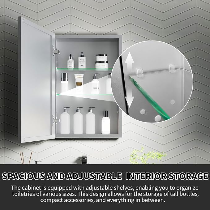 16x24 Inch Recessed Medicine Cabinet with Mirror, Aluminum Medicine Cabinet Mirror, Recessed or Surface Mount with 2 Adjustable Shelves Storage Organizer, Pre-Assembled Door, Soft-Closed System
